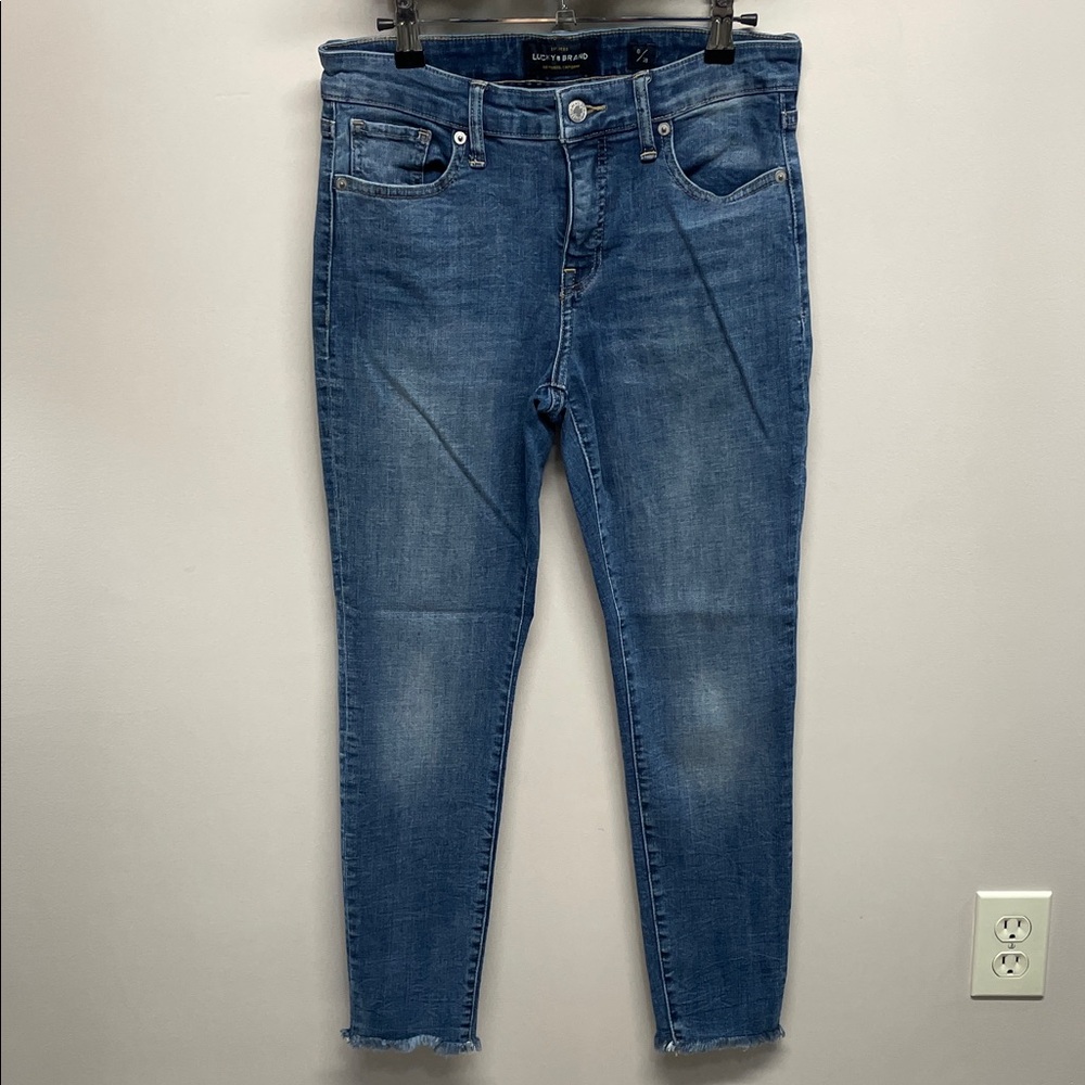 Lucky Brand Ava Skinny Denim Jeans Mid Rise Frayed Raw Hem 6/28